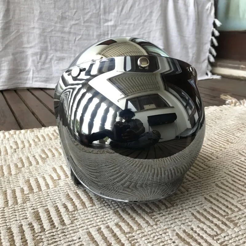 Open Face Helmet Retro Vintage - Spiegel Silber Chrom Motorrad Open Face