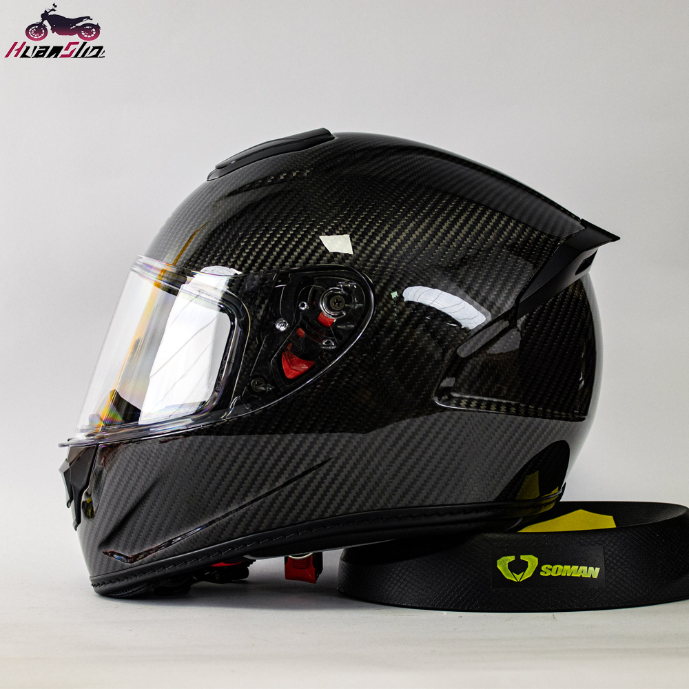 Full Face Helmet Carbon Fiber - Motorradhelm aus Kohlefaser für Herren, Vollgesichts-Scooterhelm,