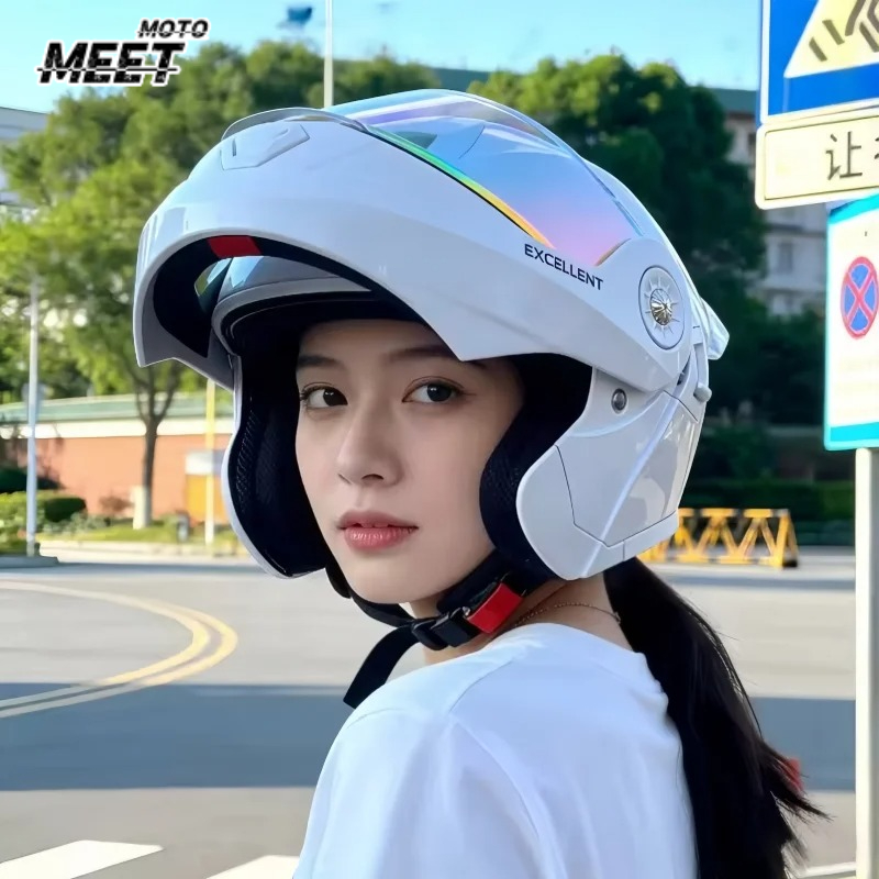 Motorcycle Helmet Sun Visor Inner - Vier-Jahreszeiten-Modulhelm für Motorräder, eingebaute Innensonnenblende, Doppellinsen-Schutzhelm