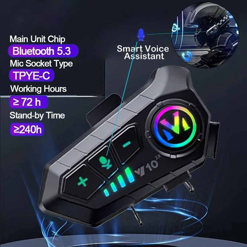 Motorcycle Helmet Bluetooth Built In - V10 2X Bluetooth Motorradhelm-Intercom 300M Drahtloses