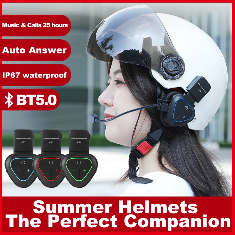 Motorcycle Helmet Bluetooth Built In - LX1 Motorrad-Sommerhelm Spezielles Bluetooth-Headset Tragbares CVC