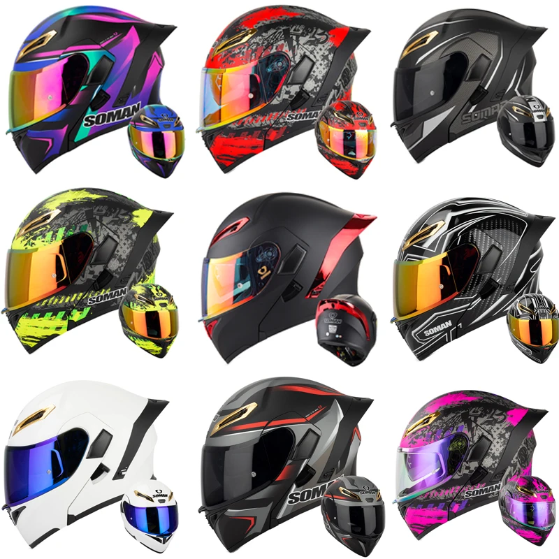 Flip Up Helmet Dual Visor - SOMAN Integralhelm Dual Lens Flip Up
