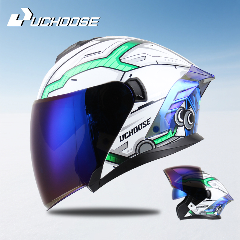 Flip Up Helmet Dual Visor - 715 Motorrad-Open-Face-Helm für Herren und Damen,