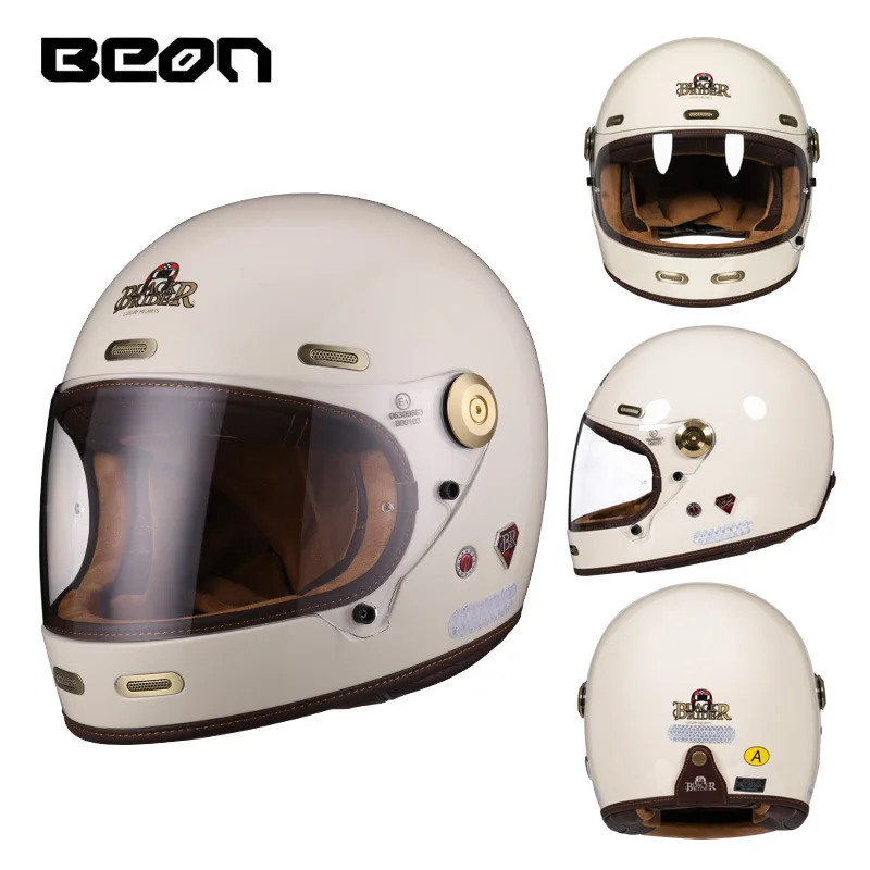 Full Face Helmet Carbon Fiber - BEON 512 Motorrad-Vollhelm, Retro-Helm, Kohlefaser, Unisex,