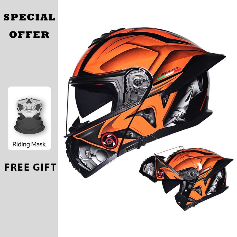 Flip Up Helmet Dual Visor - Motorrad Klapphelm Doppelvisier Großer Schwanz Vier