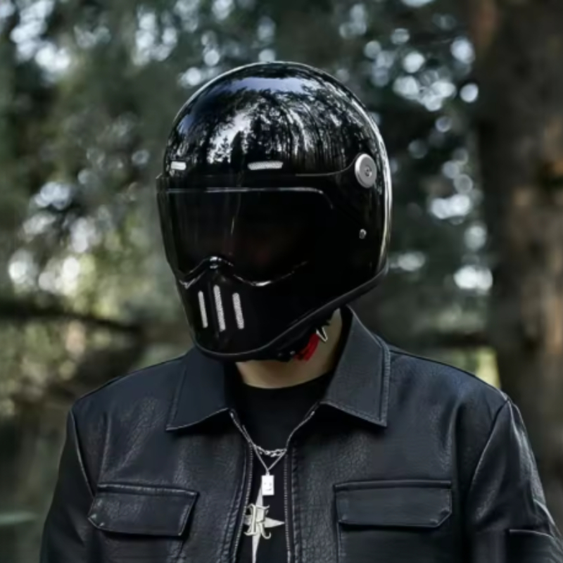 Full Face Helmet Carbon Fiber - Starlight Schwarzer Motorrad-Vollvisierhelm mit abnehmbarer, austauschbarer