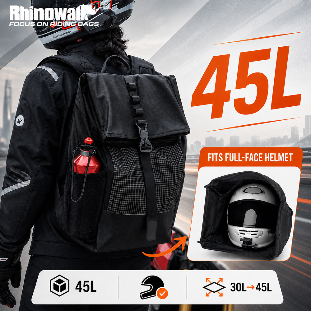 Motorcycle Helmet Bag Backpack - Rhinowalk Motorradhelm-Rucksack 45l Integralhelm-Tasche Motorrad-Laptop-Rucksack CF