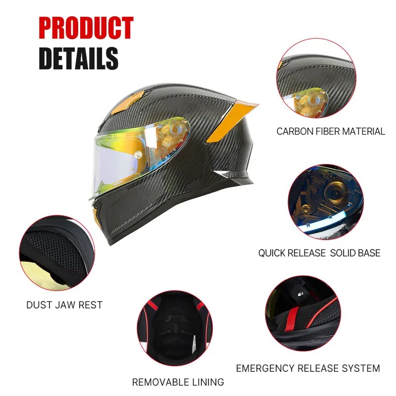Neuester Farbverlauf Rein Gelb – Full Face Helmet Carbon Fiber Bewertung und Preis