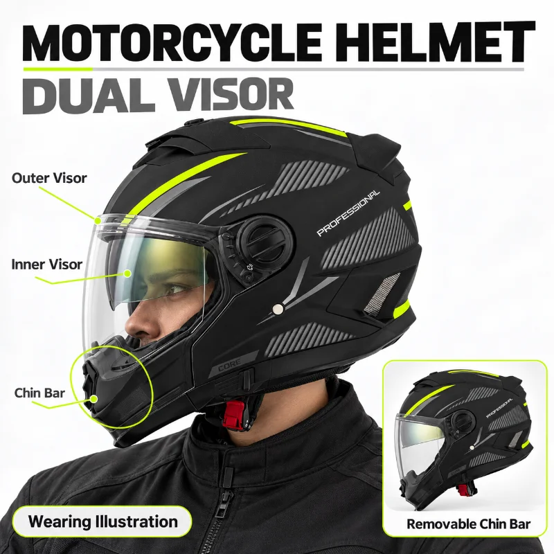 Motorradhelm mit Doppelvisier  – Flip Up Helmet Dual Visor Bewertung und Preis